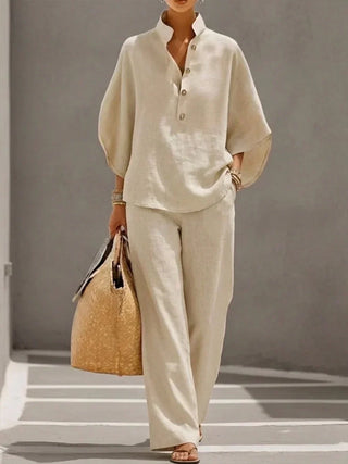 Maribel | Ensemble en lin manches chauve-souris et pantalon large