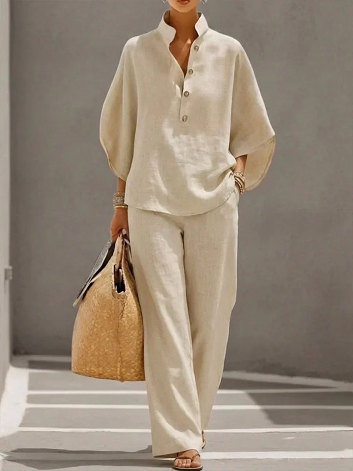 Maribel | Ensemble en lin manches chauve-souris et pantalon large