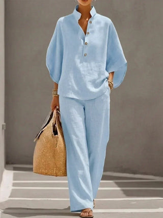 Maribel | Ensemble en lin manches chauve-souris et pantalon large