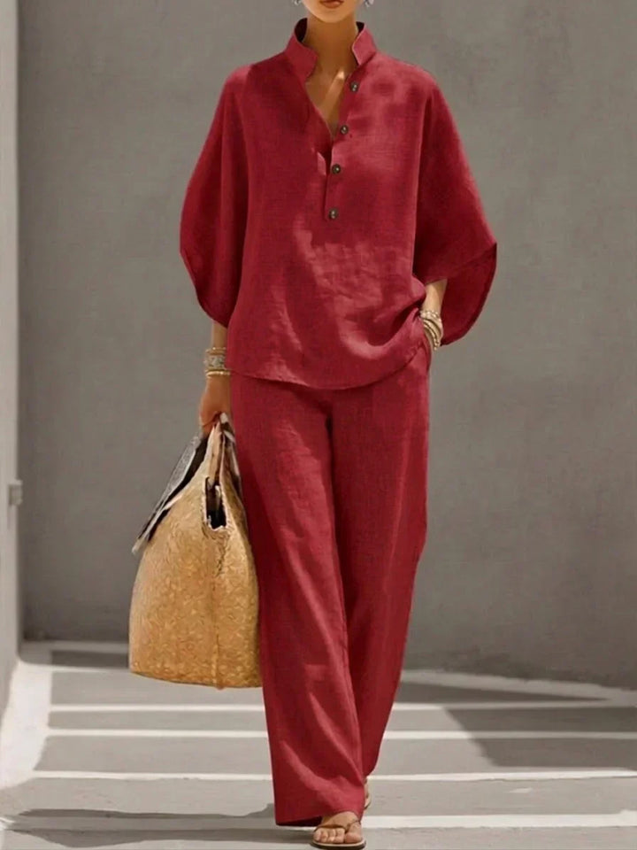 Maribel | Ensemble en lin manches chauve-souris et pantalon large