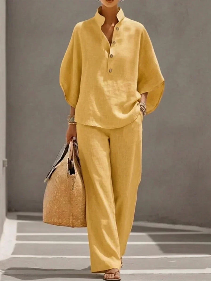 Maribel | Ensemble en lin manches chauve-souris et pantalon large