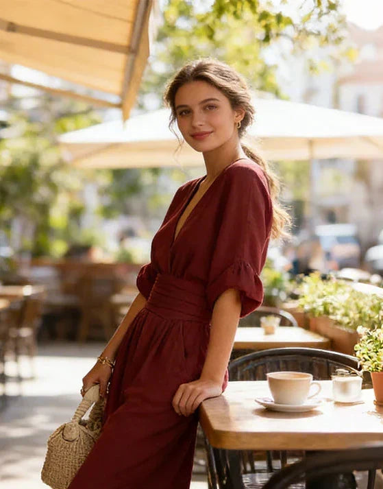 Daniela | Combinaison élégante col V à jambes larges