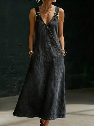 Adèle | Robe longue en jean boutonnée