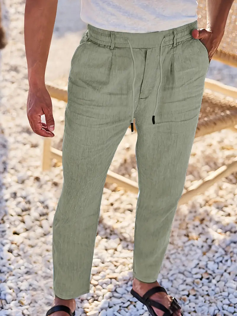 Martial – pantalon large en lin à cordon pour homme