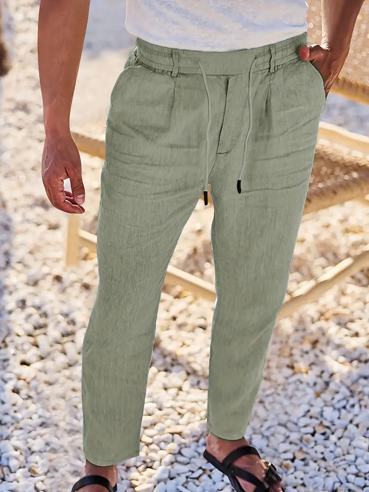 Martial – pantalon large en lin à cordon pour homme