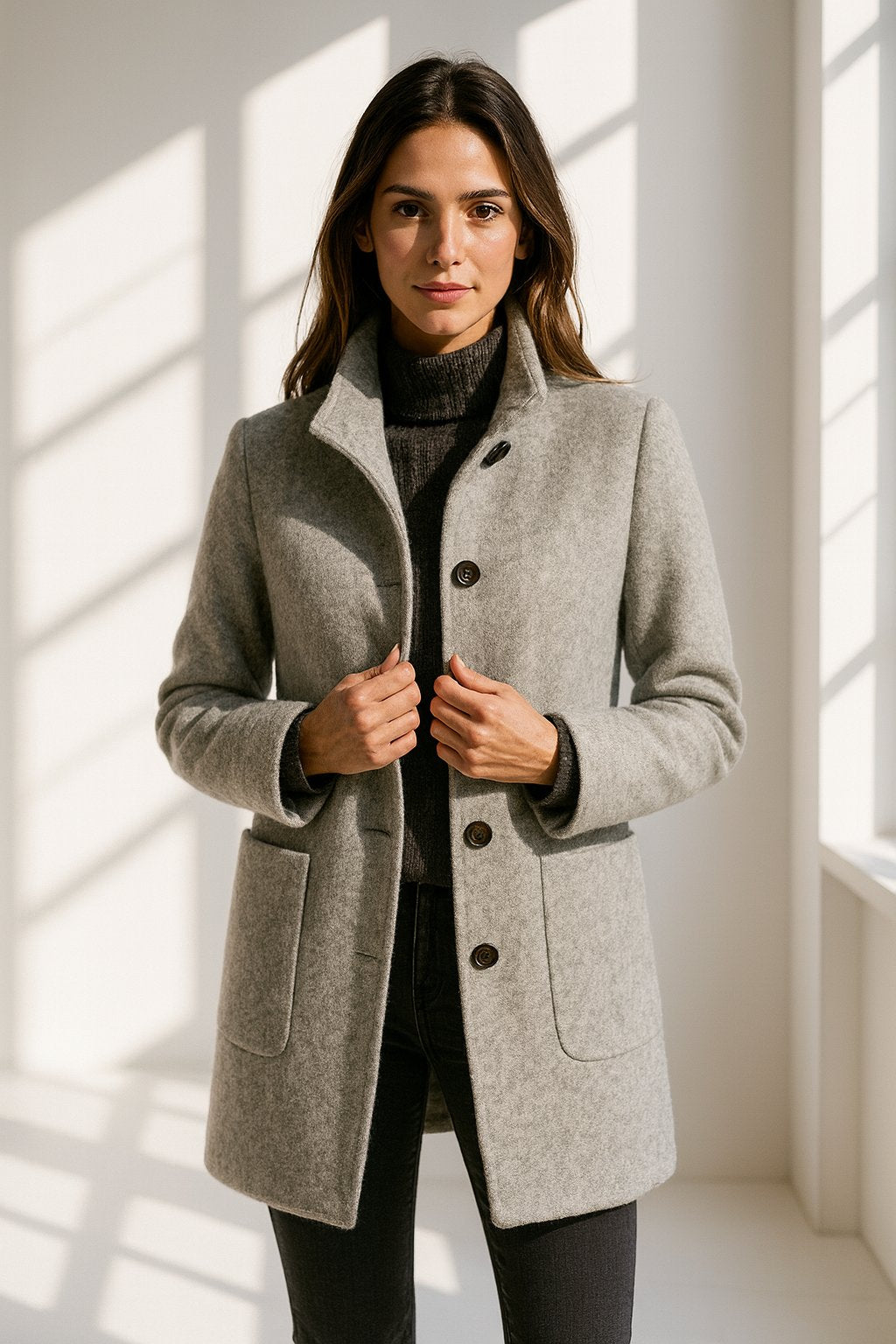 Joséphine – manteau élégant à col montant pour femme